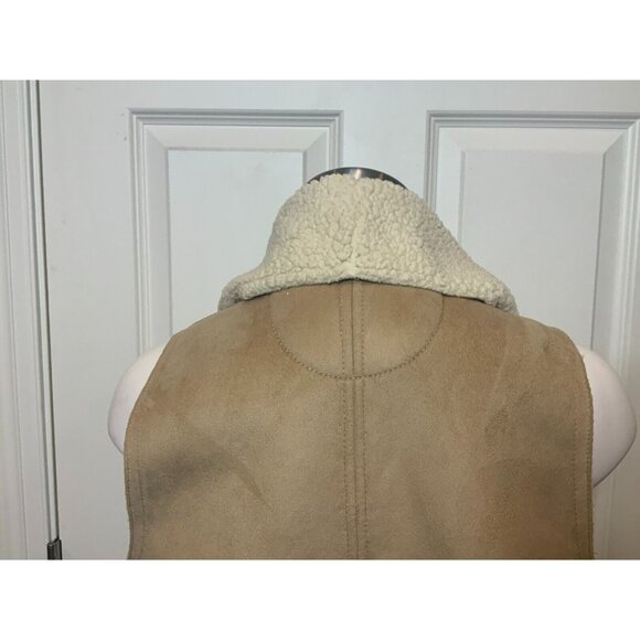 Athleta Tan Suede Sleeveless Sherpa Lined Vest W/ Pockets, Size S/M - Picture 6 of 8